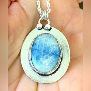 Artisan Oval Blue Moonstone & 925 Sterling Silver 18” Necklace